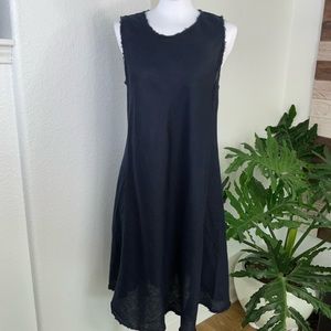 Magaschoni Raw Seams Linen Navy Midi Dress